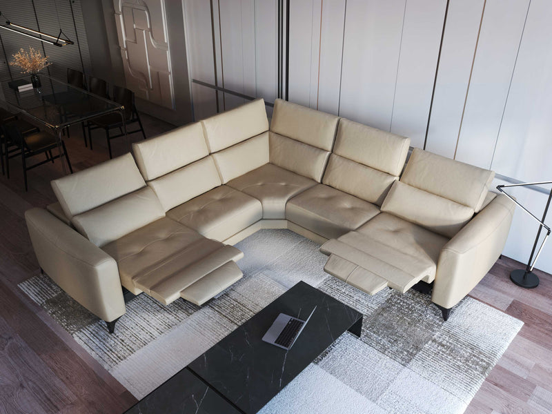 FERRARA BEIGE LEATHER SECTIONAL WITH 3 POWER RECLINERS