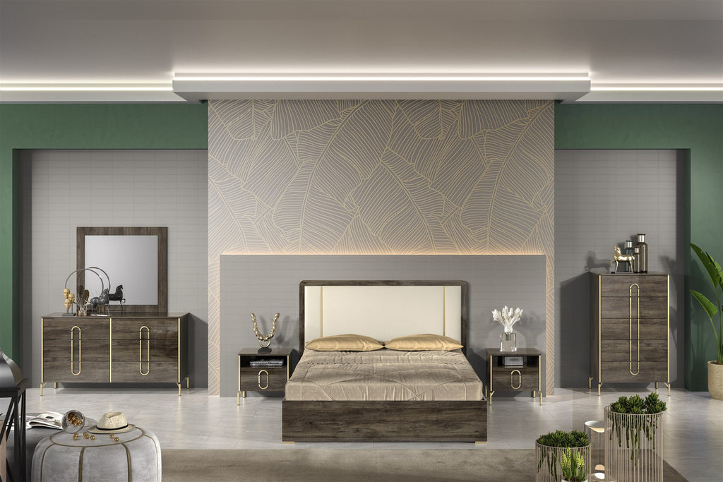 Lola Bedroom with Padded HB in Canyon Oak High Gloss Finish | Paramus ...