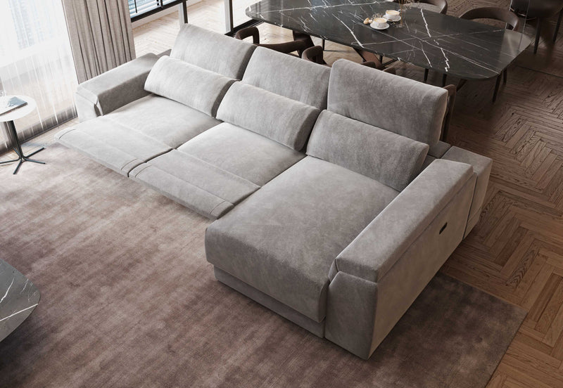 Lucia Light Grey Power Reclining Fabric Sectional Sofa with Storage Chaise