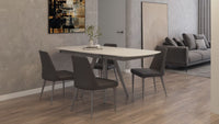 Lavello White Ceramic Dining Table with extensions AND 4 Vittoria Dark grey chairs