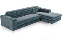 Divani Casa Chesterfield Blue Velvet Right Facing Sectional Sofa