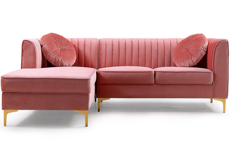 Divani Casa Rachel Modern Pink Velvet Left Facing Sectional Sofa