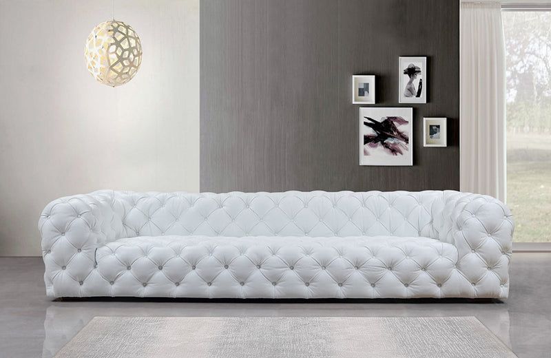 Divani Casa Dexter Transitional White Full Italian Leather 4 Seater Sofa