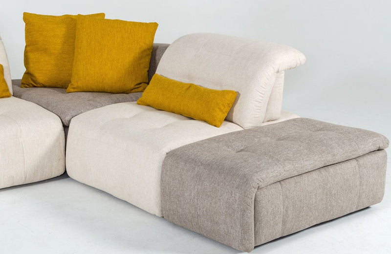 David Ferrari Natura Italian Modern Light Taupe Fabric Sectional Sofa with Manual Recliner