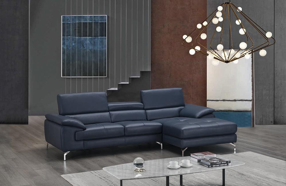 RIALTO Blue Premium Leather Sectional Sofa | Paramus Mega