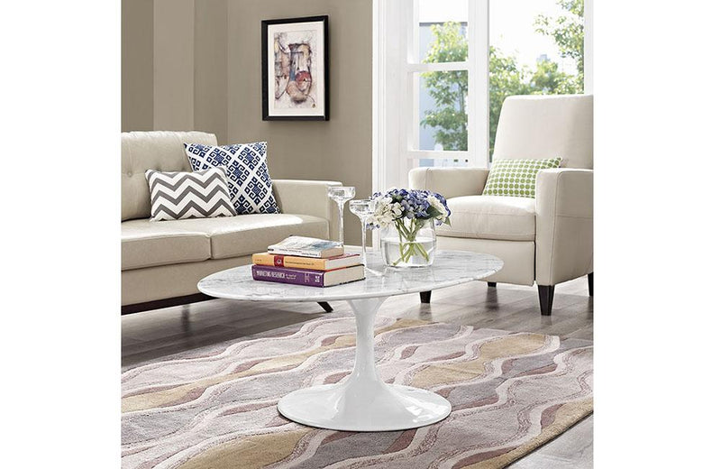 Theodore 48" Oval-Shaped Artificial Marble Coffee Table in White