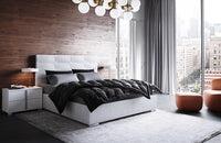 Helga White Upholstered Bed with Storage by Nordholtz