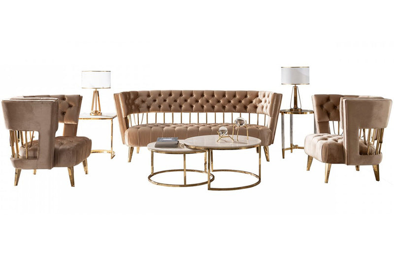 Divani Casa Courtney Beige & Gold Fabric Sofa