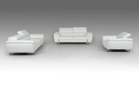 Highline Italian Modern White Top Grain Leather 3 PC Sofa Set