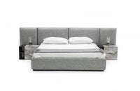 Nova Domus Maranello Modern Grey Fabric Bed w/ Two Nightstands