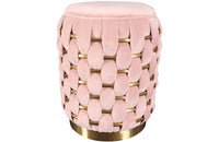 Divani Casa Meeker Pink Velvet + Gold Woven Ottoman