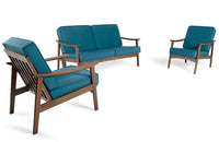 Omar Modern Blue & Walnut Sofa Set