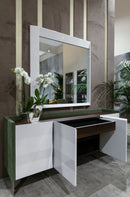 Giacomo Luxury Dining Room Set Marble top and green leather suede chairs