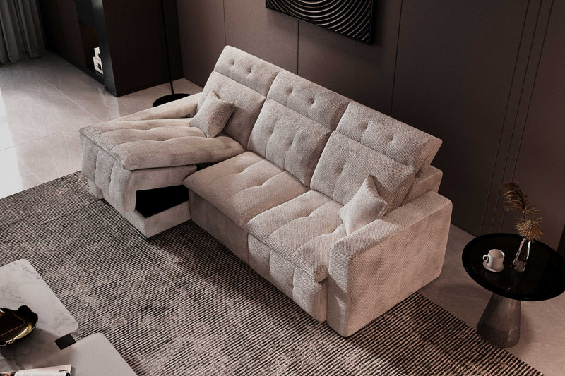 Aldo Sliding Seat Fabric Sectional Sofa with Storage