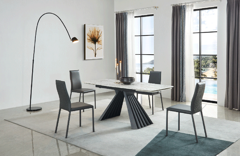 152 Marble Dining Table with 196 Grey Chairs