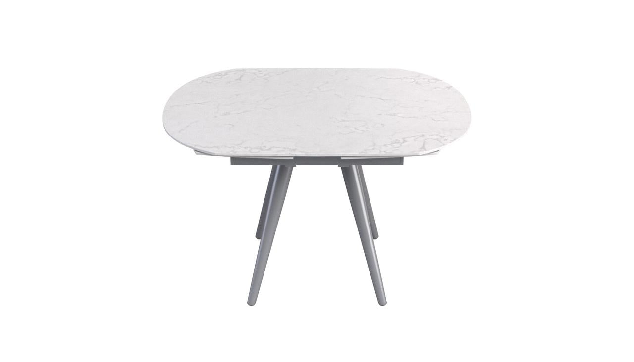 Lavello White Ceramic Dining Table with extensions AND  4  Vittoria Dark grey chairs