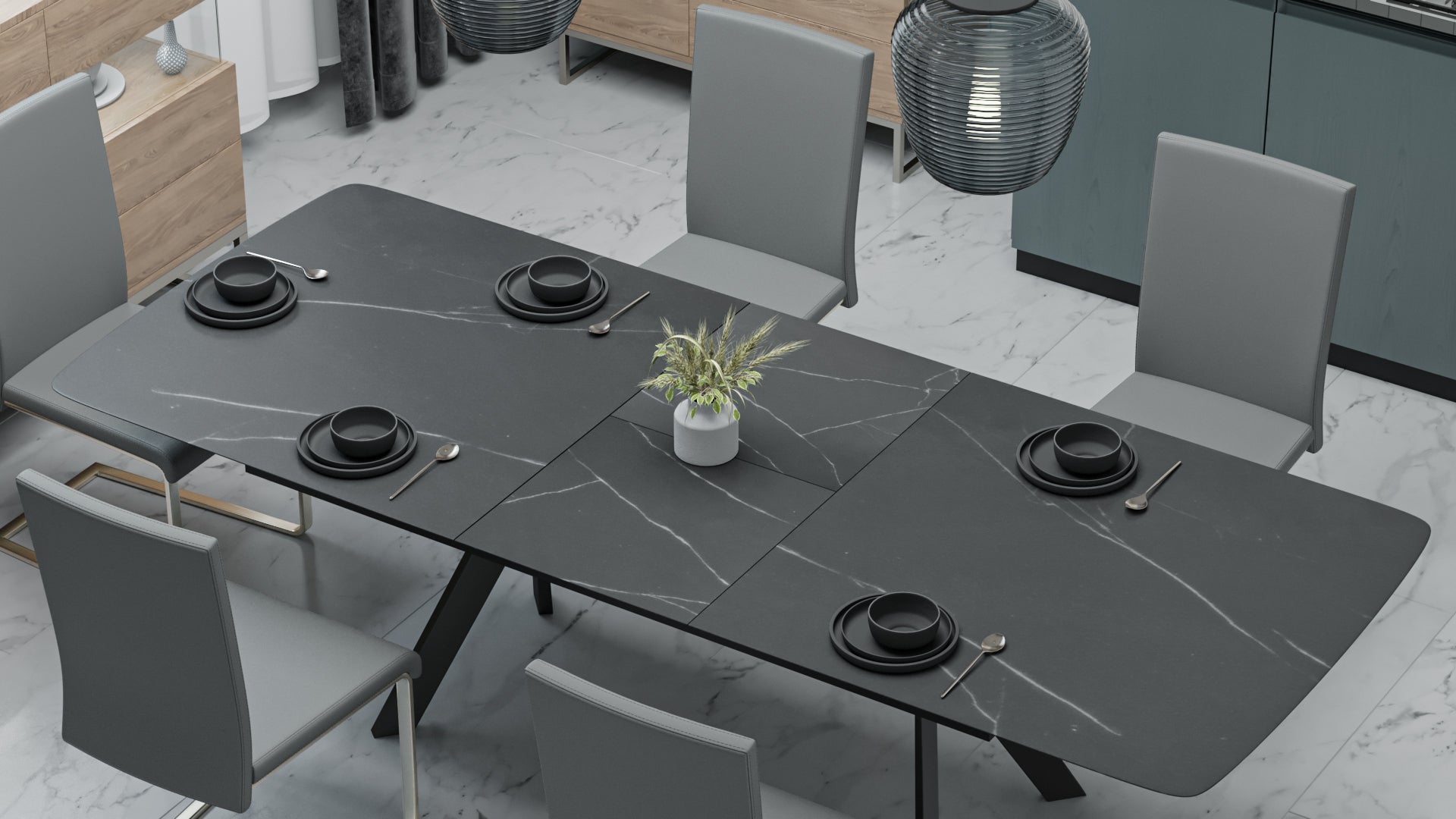LAVIS BLACK CERAMIC DINING TABLE WITH 4 HAVEL CHAIRS