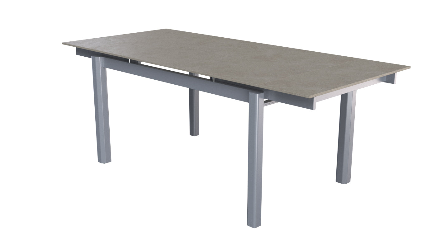 Polla Grey Ceramic table with extensions with Vittoria Light Grey Chairs