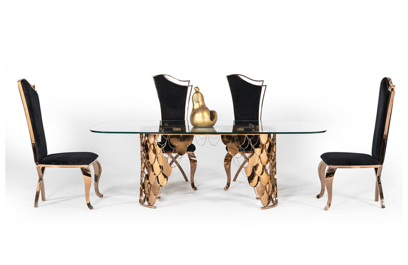 Modrest Bonnie Transitional Black Velvet & Rosegold Dining Chair (Set of 2)