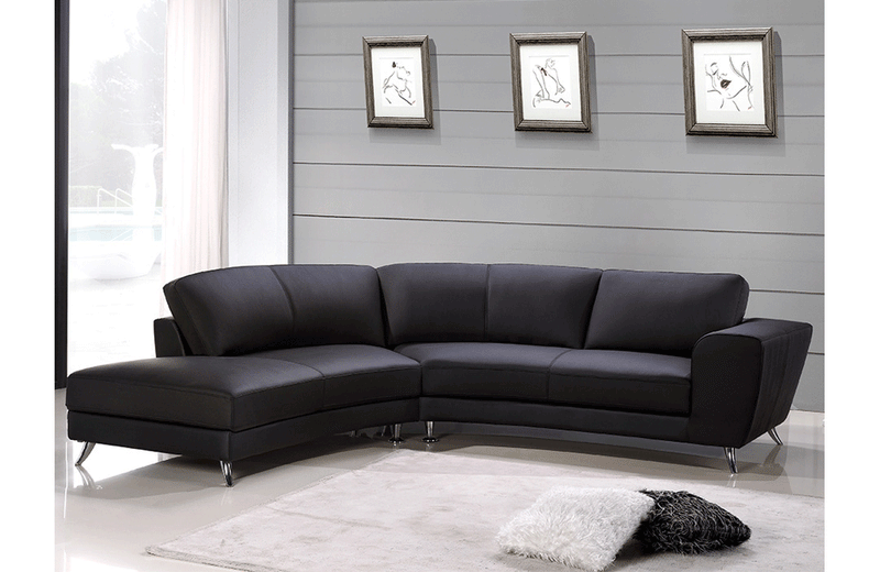 Torri Black Leather Sectional Sofa