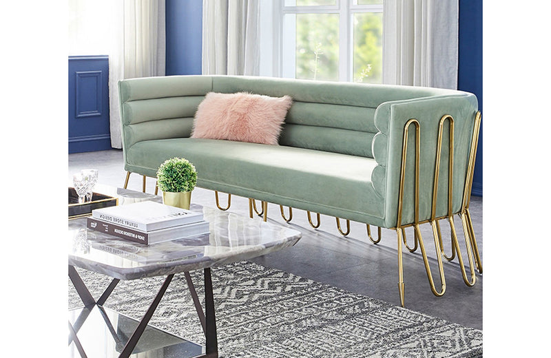 Divani Casa Bixby Modern Light Green Velvet & Gold Sofa