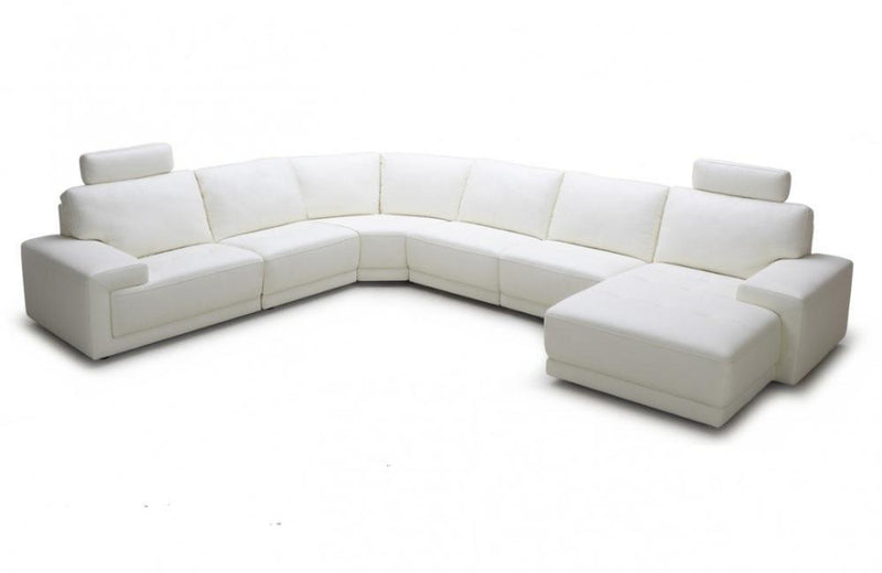 Dean Modern White Eco-Leather Sectional Sofa with Headrests