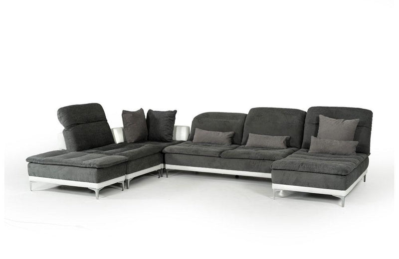 Horizon Modern Gray Fabric & Leather Sectional Sofa