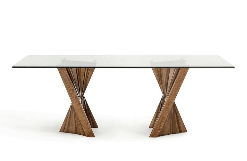 Corbin Modern Walnut & Glass Dining Table