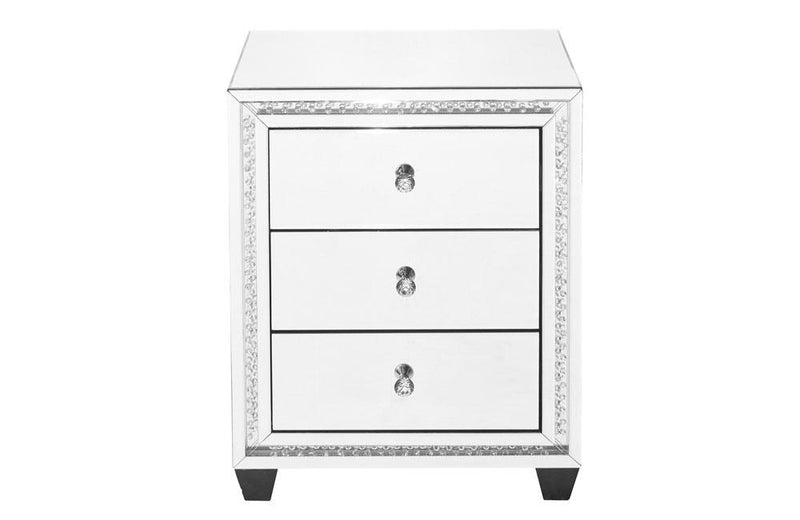 Crystal 3 Drawers Nightstand in Clear Mirror Finish