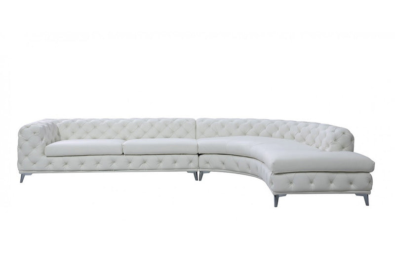 DIvani Casa Kohl Contemporary White RAF Curved Shape Sectional Sofa w/ Chaise