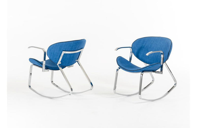 Corvallis Modern Blue Fabric Rocking Arm Chair
