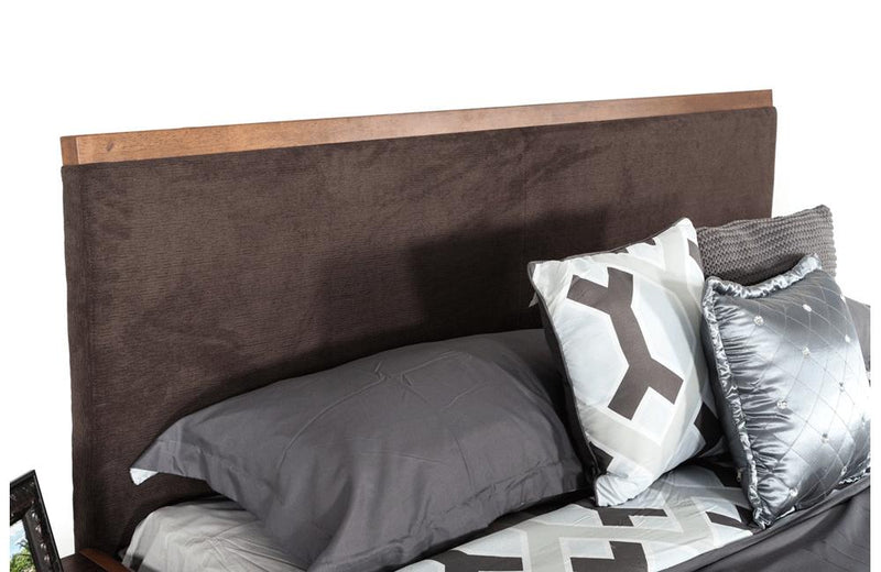 Marshall Mid-Century Modern Brown Fabric & Walnut Bed