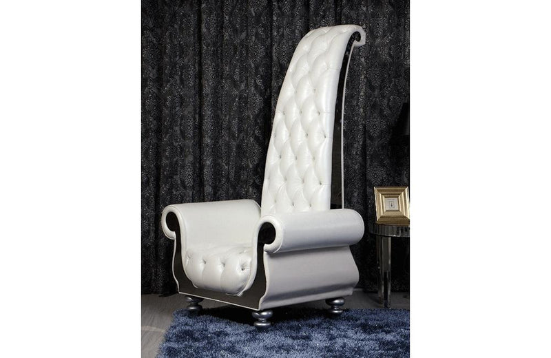 Neo Classical Pearl White Italian Leather Tall Chair