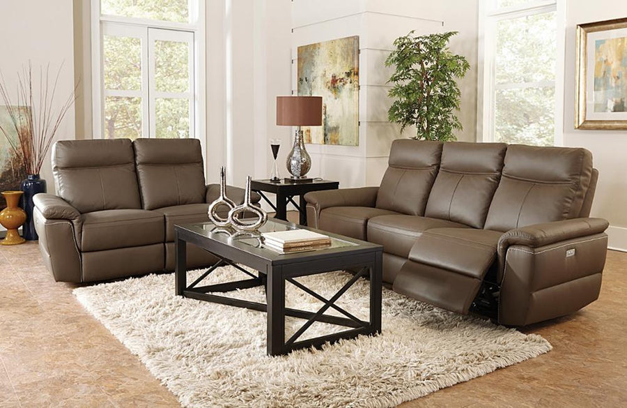 Nico Brown Leather Sofa Loveseat and Chair | Paramus Mega Furniture