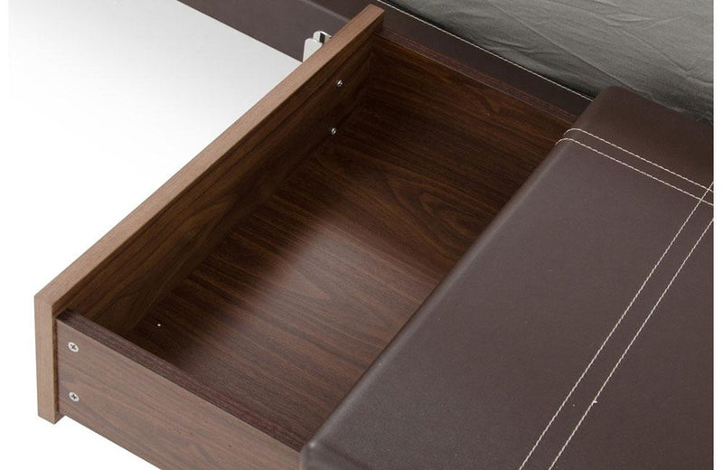 Ria Contemporary Brown Eco-Leather & Walnut Nightstand