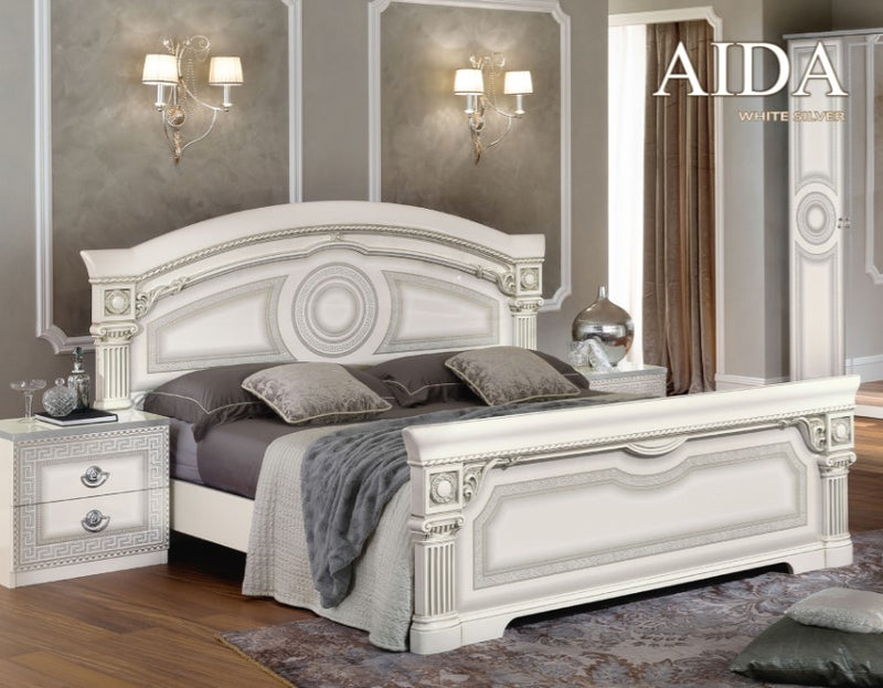 Aida Bed, White w/Silver