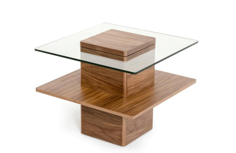 Clarion Modern Walnut and Glass End Table