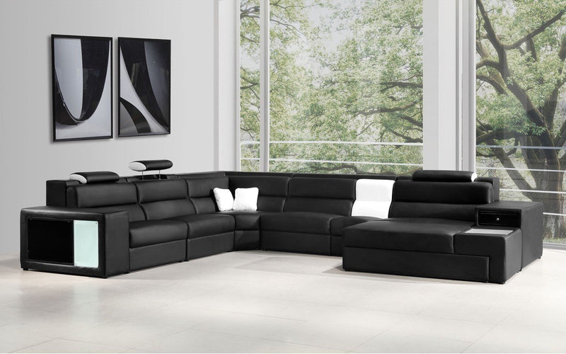 Polaris Contemporary Bonded Leather Sectional Sofa Black
