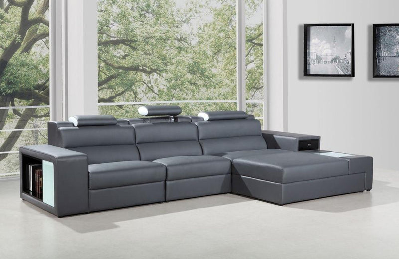 Polaris Contemporary Bonded Leather Sectional Sofa Gray