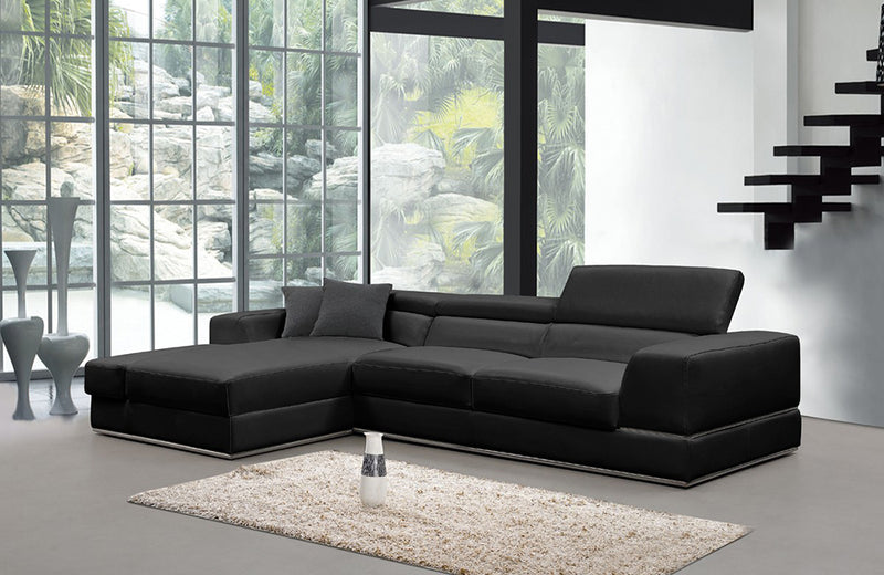 Divani Casa Pella Mini Modern Black Leather Left Facing Sectional Sofa