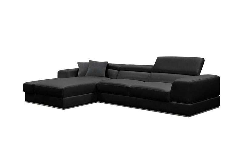 Divani Casa Pella Mini Modern Black Leather Left Facing Sectional Sofa