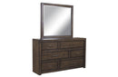 Modern Loft 6 Drawer Asymmetrical Dresser and Mirror Brownstone