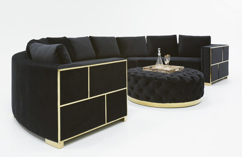 Divani Casa Ritner Modern Black Velvet Curved Sectional Sofa