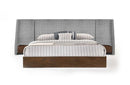 Nova Domus Janice Modern Grey Fabric and Walnut Bed and Nightstands