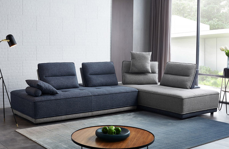 Divani Casa Glendale Modern Blue + Grey Fabric Modular Sectional Sofa