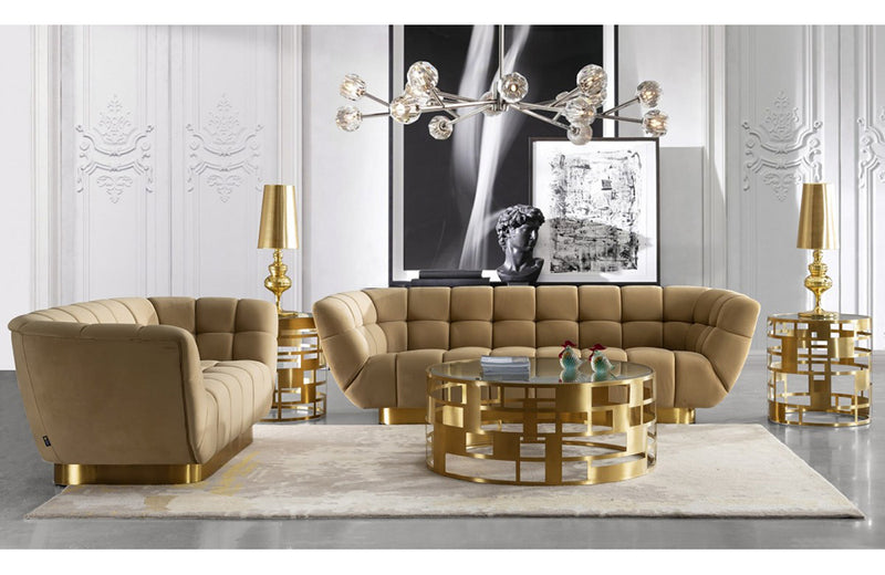 Divani Casa Granby Glam Mustard and Gold Fabric Sofa