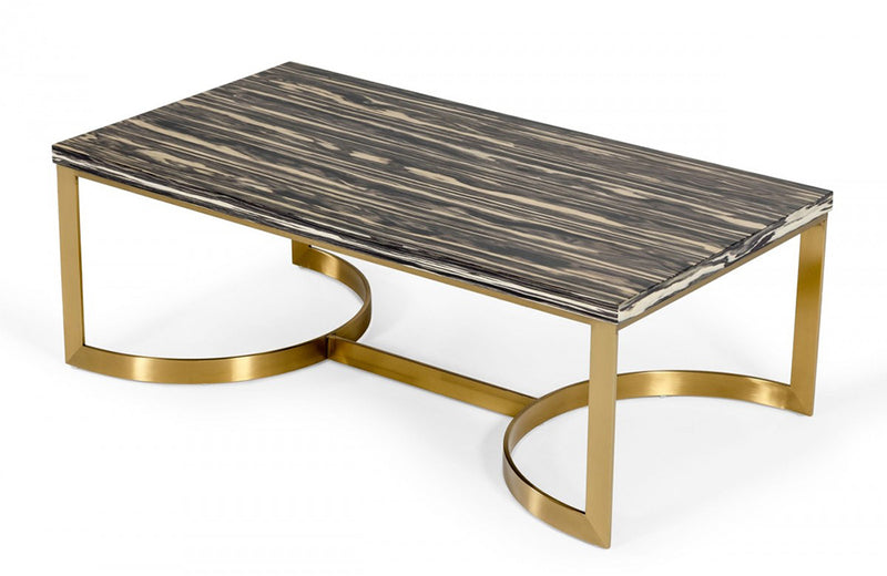 Modrest Greely Glam Black and Gold Marble Coffee Table