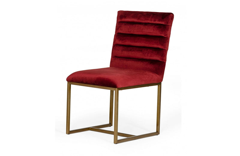 Modrest Barker Modern Red & Brush Gold Dining Chair (set of 2)