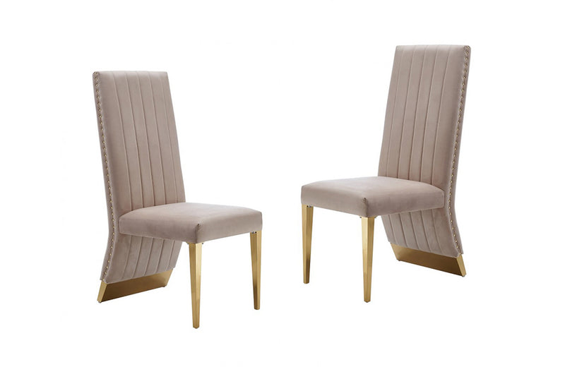 Modrest Keisha Modern Beige Velvet and Gold Dining Chair Set of 2