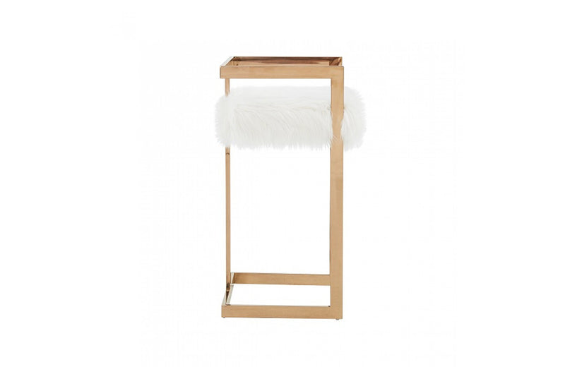 Modrest Halifax Modern White Faux Fur and Rosegold Counter Stool